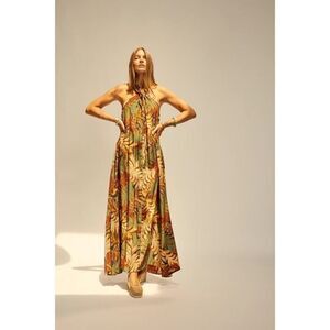 natalie martin astrid silk maxi dress jungle print moss M